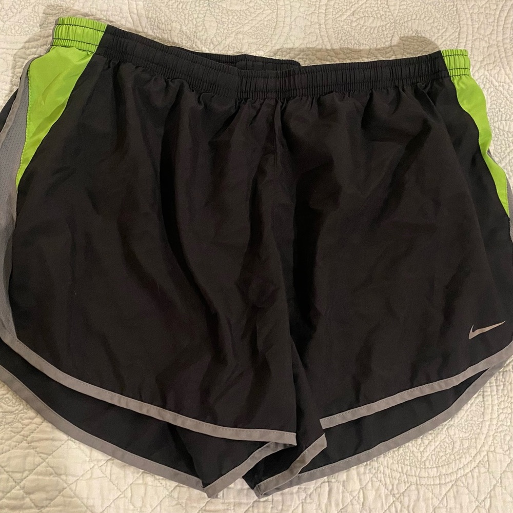 XL Nike Black Running Shorts with Neon Green Side Panels